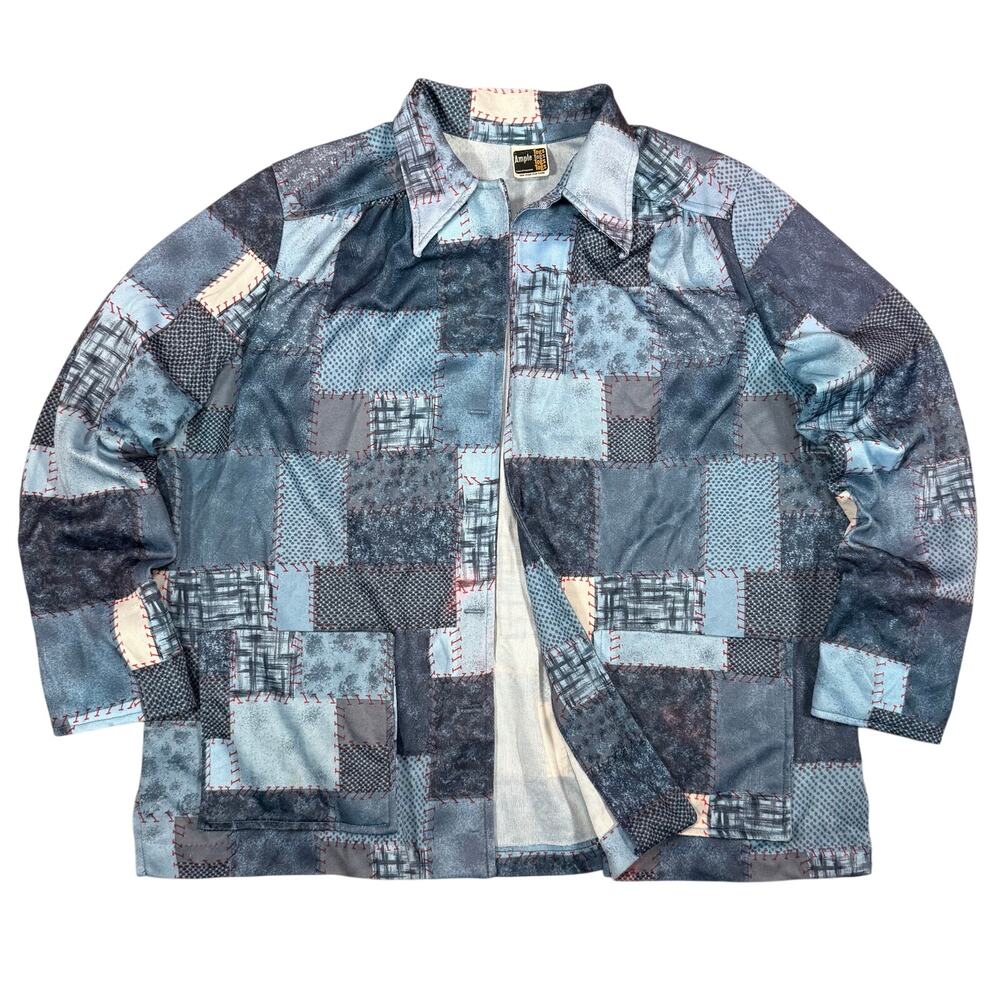 Vintage Ample Togs Patchwork Shirt Blue Quilted Style Button Front Women’s M